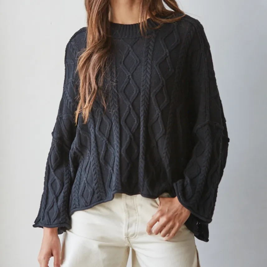 Cable Knit Three-Quarter Sleeve Sweater