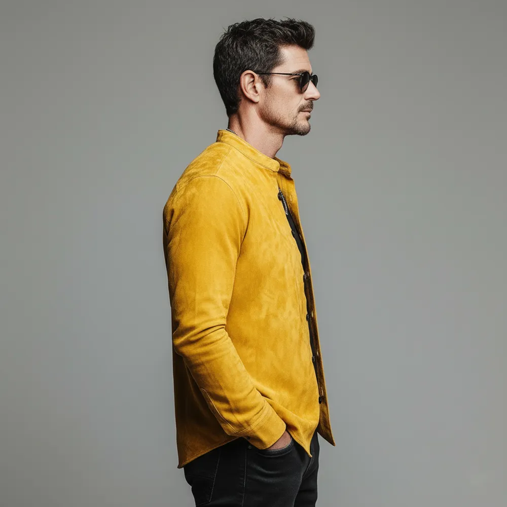 Collared Utility Woven Suede Shirt