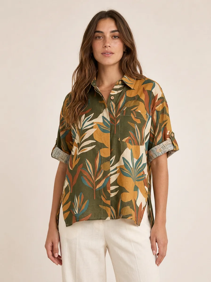 Botanical Short Sleeve Button Down Shirt