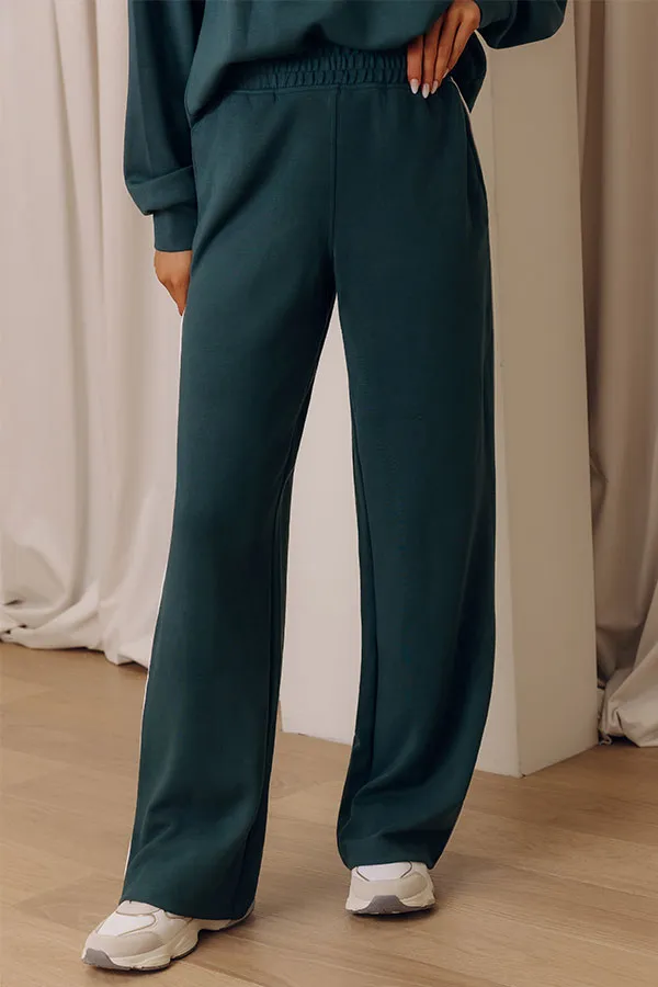 High Waist Straight Leg Striped Scuba Knit Modal Blend Pants