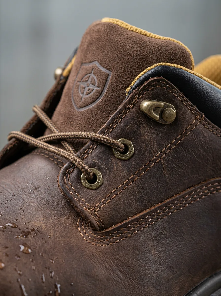Men's Waterproof Leather Shield Logo Printed Work Boots