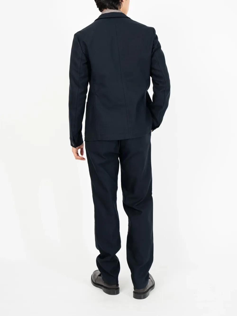 Navy Casual Style Lapel Midweight Cotton Blazer