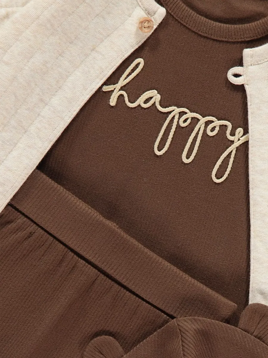 Happy Bodysuit Cardigan Trousers and Hat Outfit