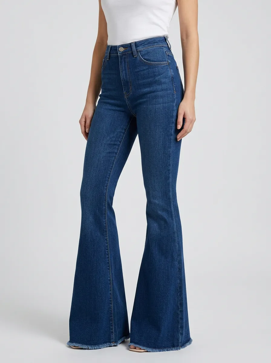 Five Pocket Raw Hem Faded Finish Flare Jeans