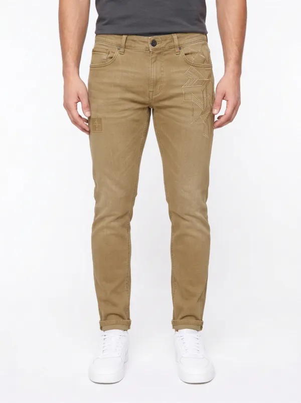 Men's Geometric Pattern Embroidered Slim-Fit Jeans