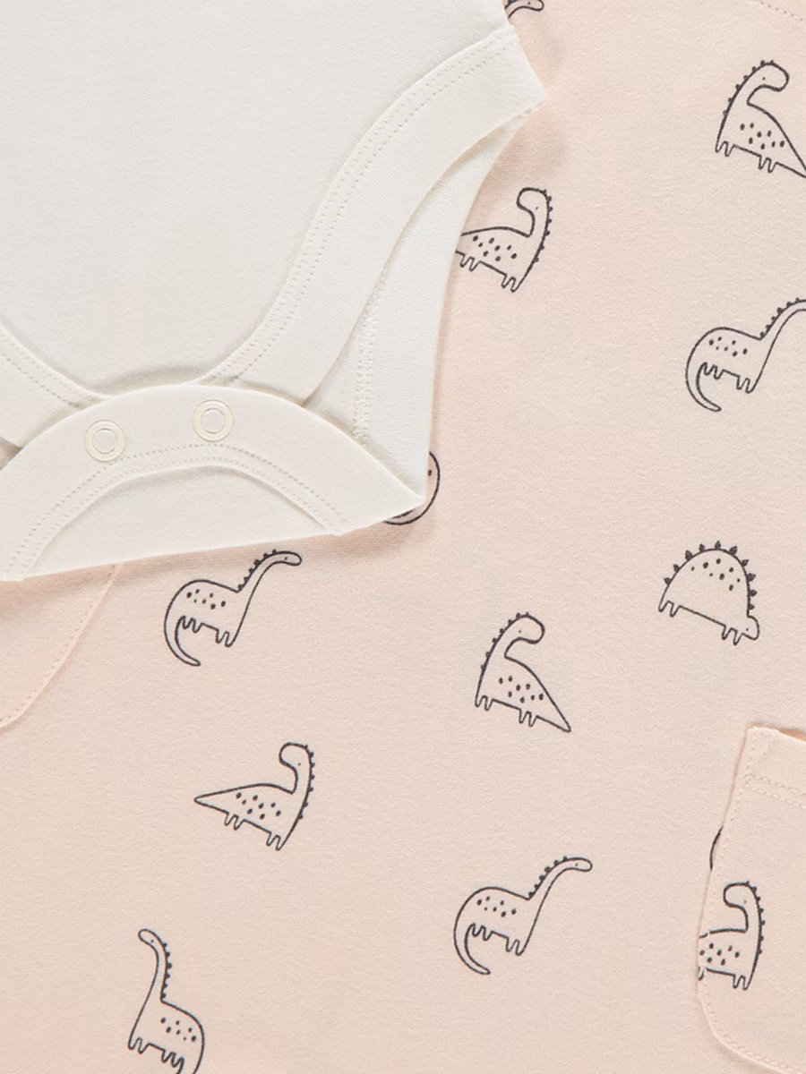 Pink Dinosaur Dungarees and Bodysuit Outfit detail 1