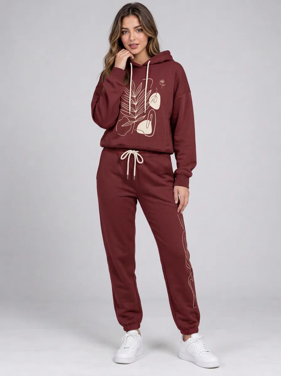 Women's Sage Green Dropped Shoulder Drawstring Hood Solid Hoodie & Jogger Pants Set