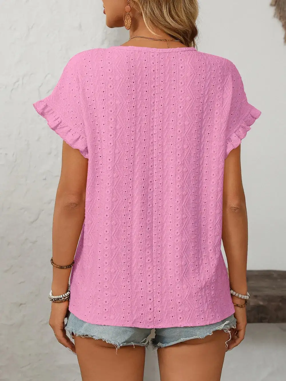 Mandy Eyelet Frill Round Neck Short Sleeve Top