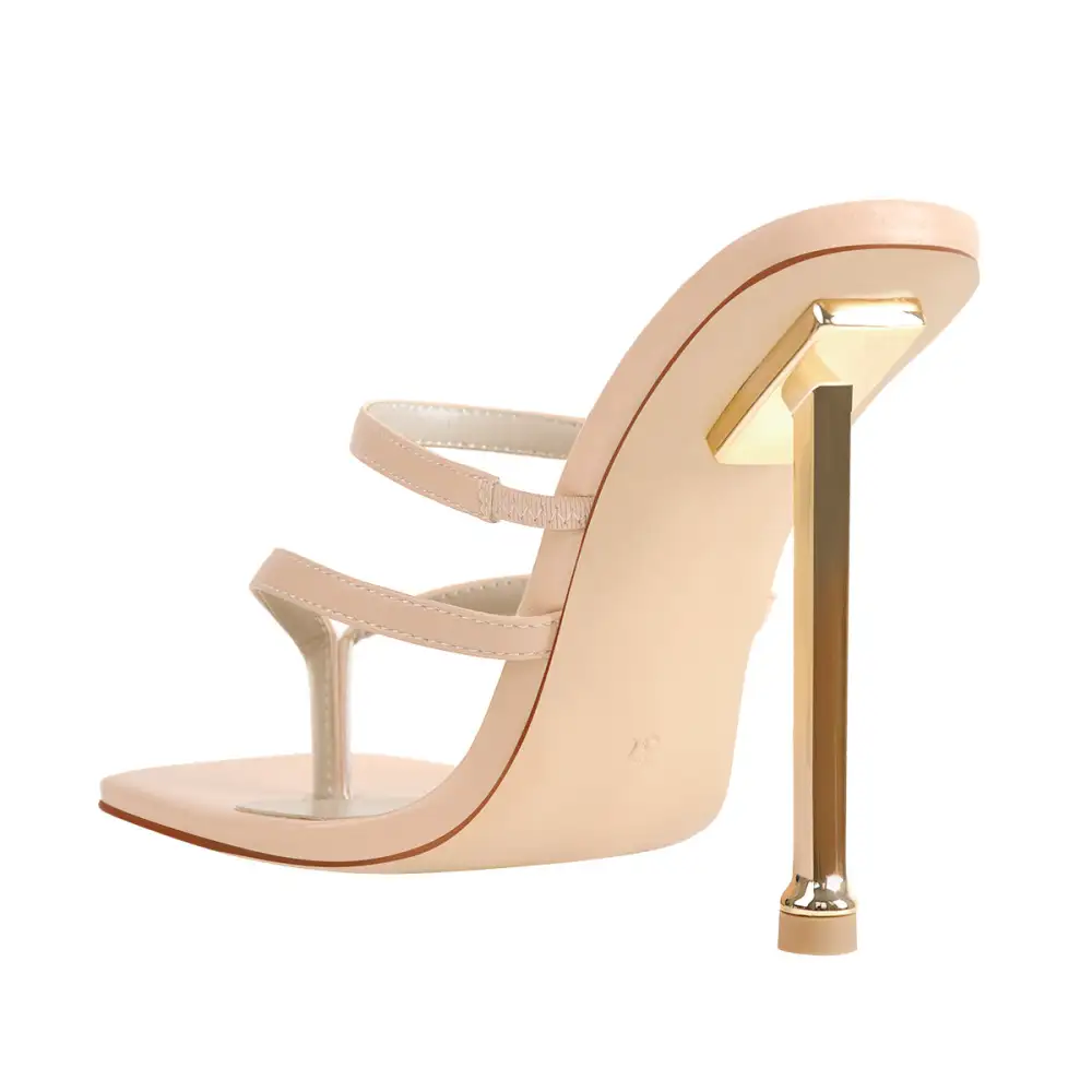 Square Toe Strap Metal Heel Sandals