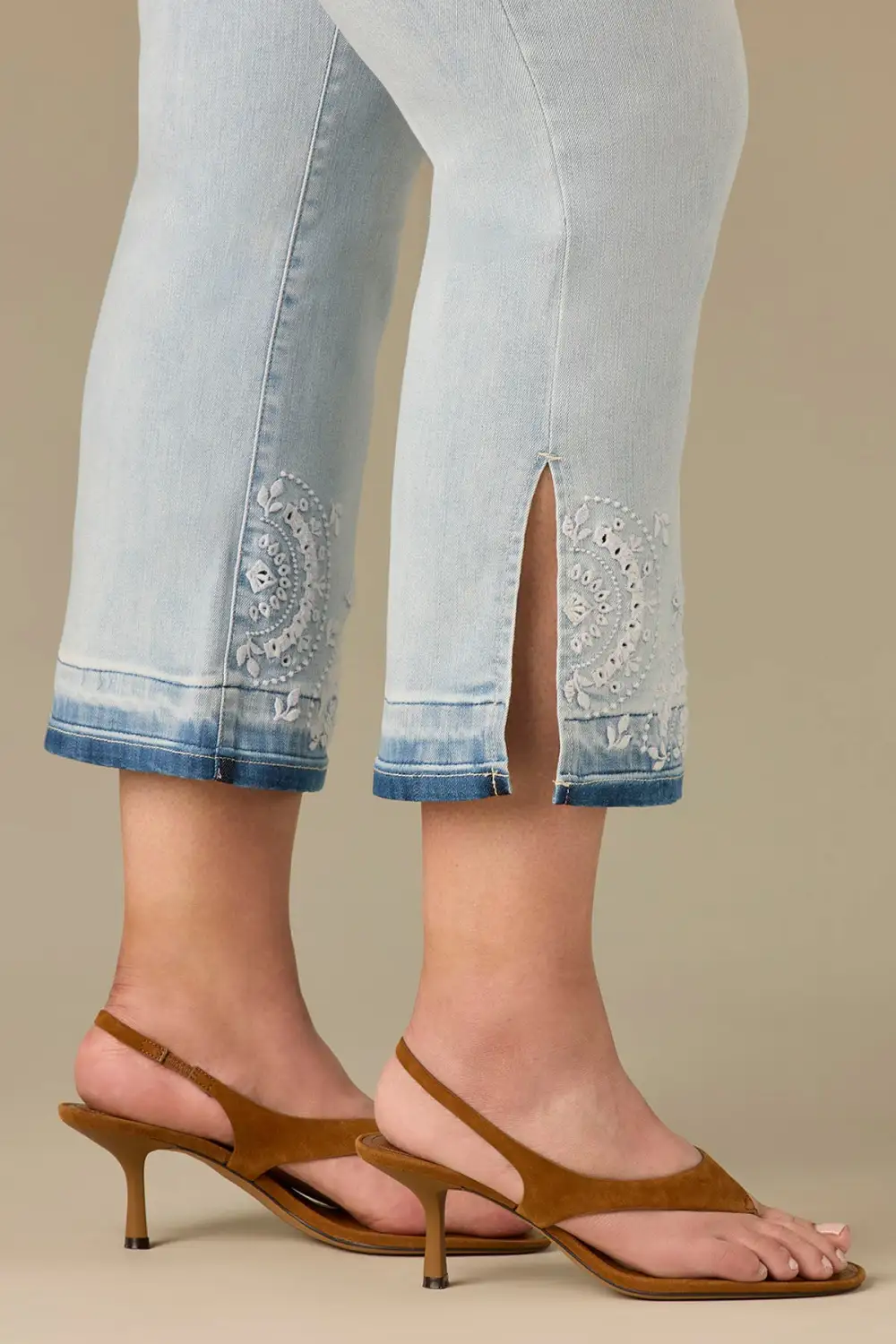High Rise Embroidered Slit Hem Plus Size Jeans