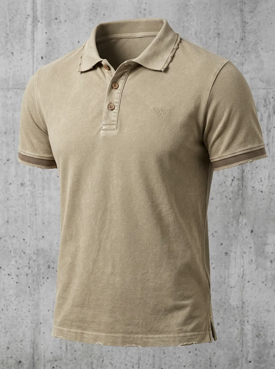 Embroidered-Detail Vintage-Inspired Men's Polo Shirt