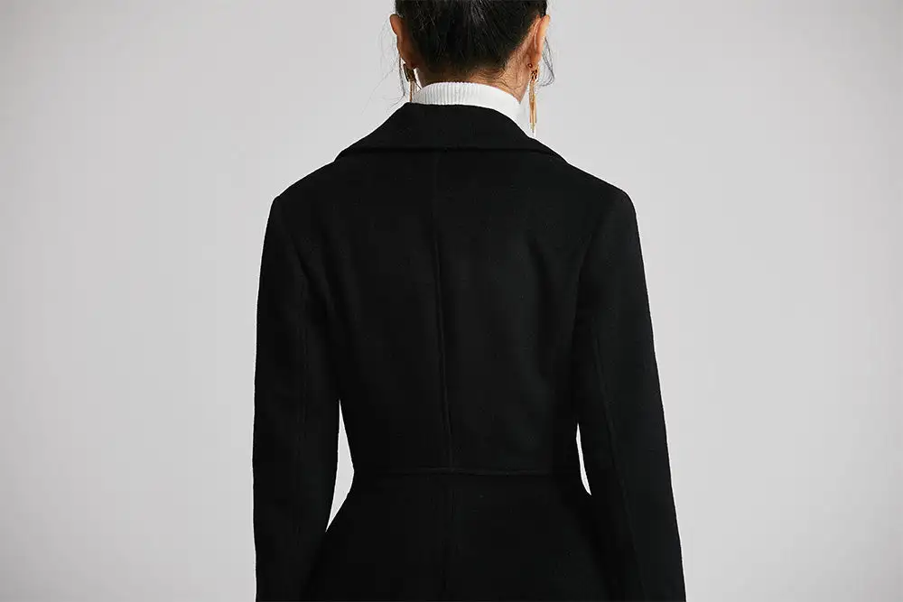 Classic Wool Tailored Double Breasted Lapel Collar Pocketed Long Coat