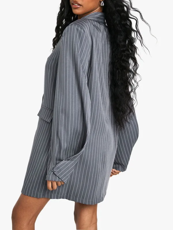 Grey Pinstripe Double Breasted Blazer Dress