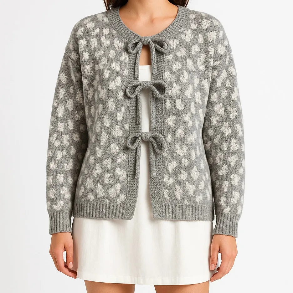 Relaxed Wool Viscose Longline Leopard Pattern Cardigan