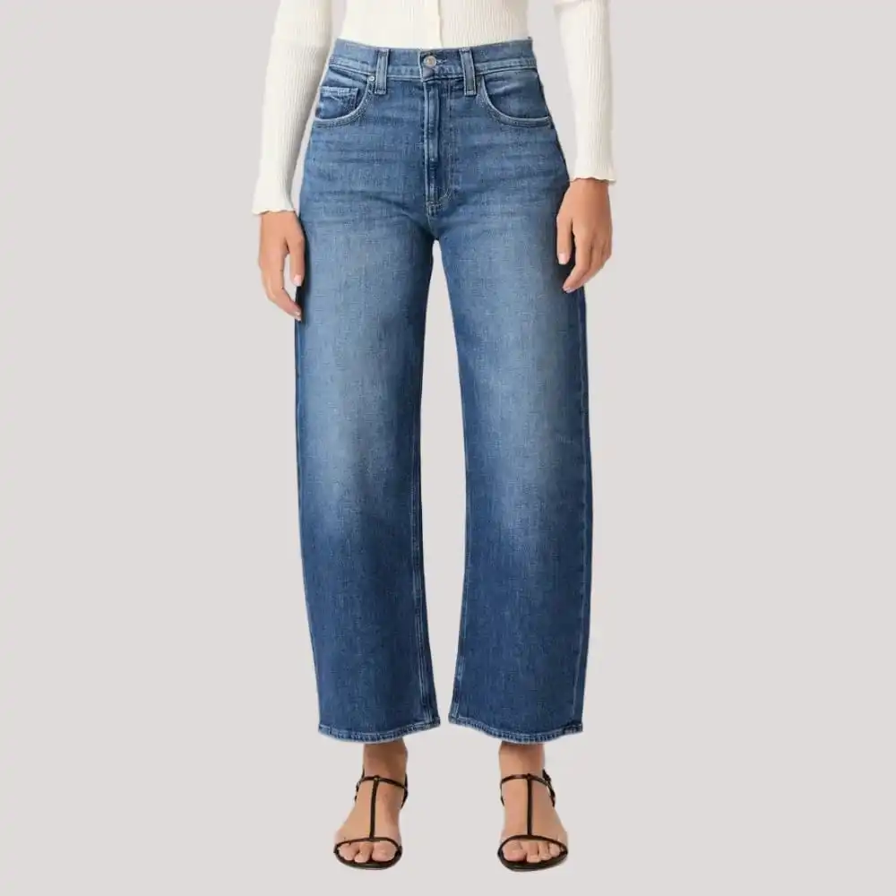 Barrel-Leg Cropped Ankle-Length Women's Jeans