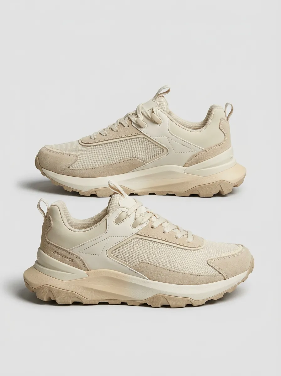 Suede-Panel Mesh-Panel Casual Sneakers