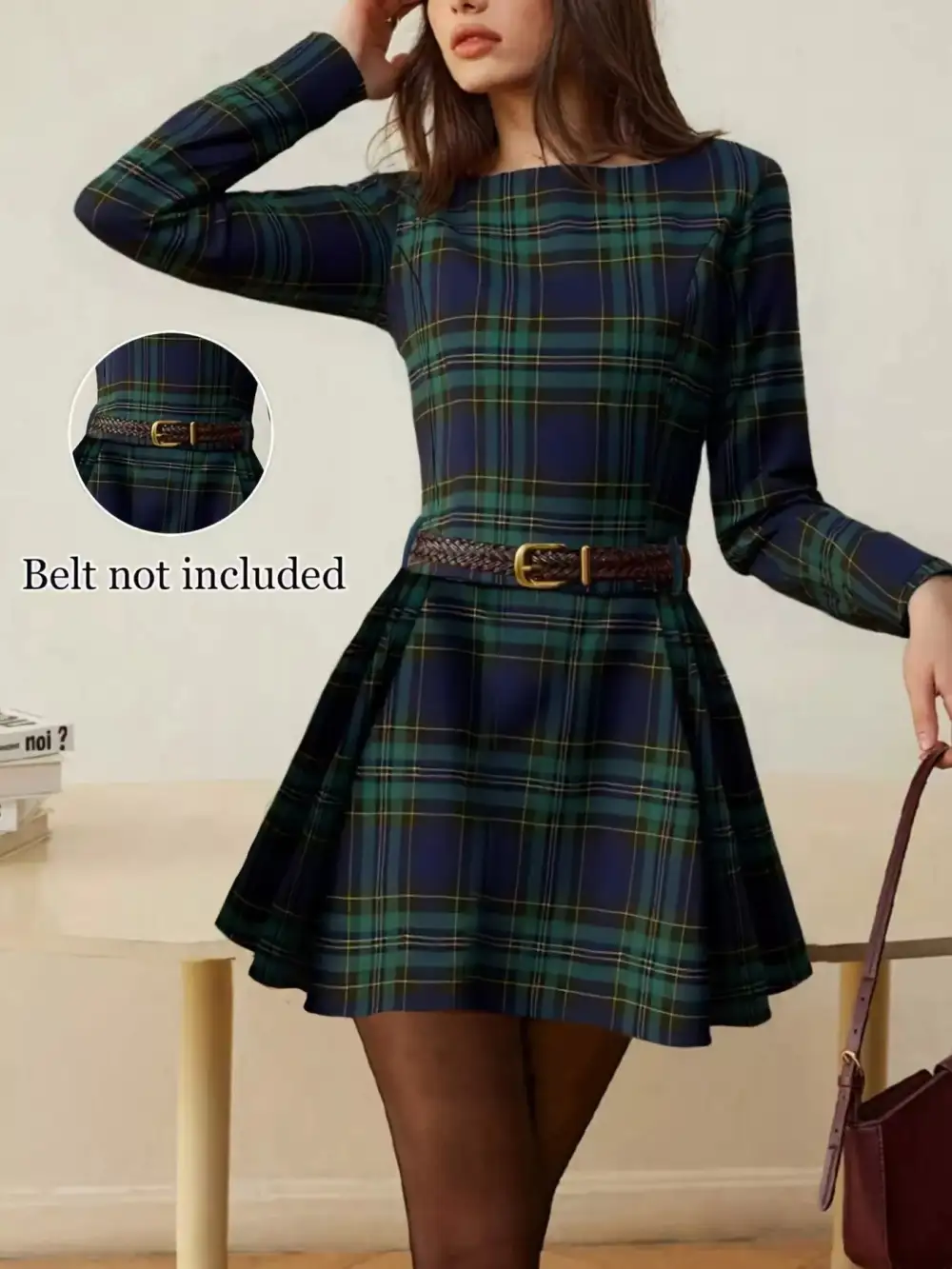 Plaid Printed Long Sleeve Dress Casual
