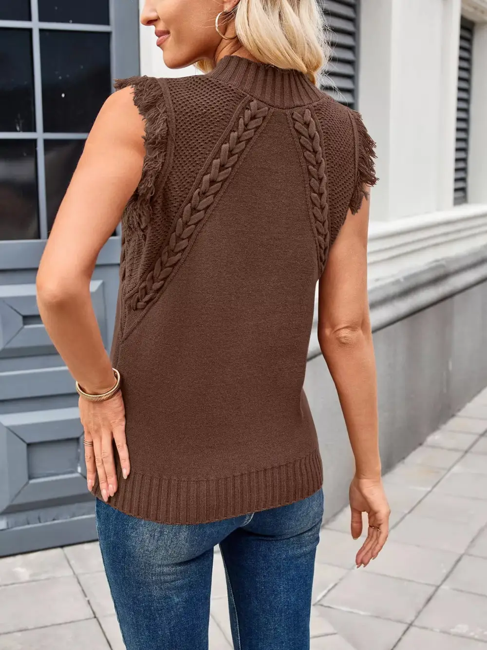Braided Trim Fringe Sweater Top