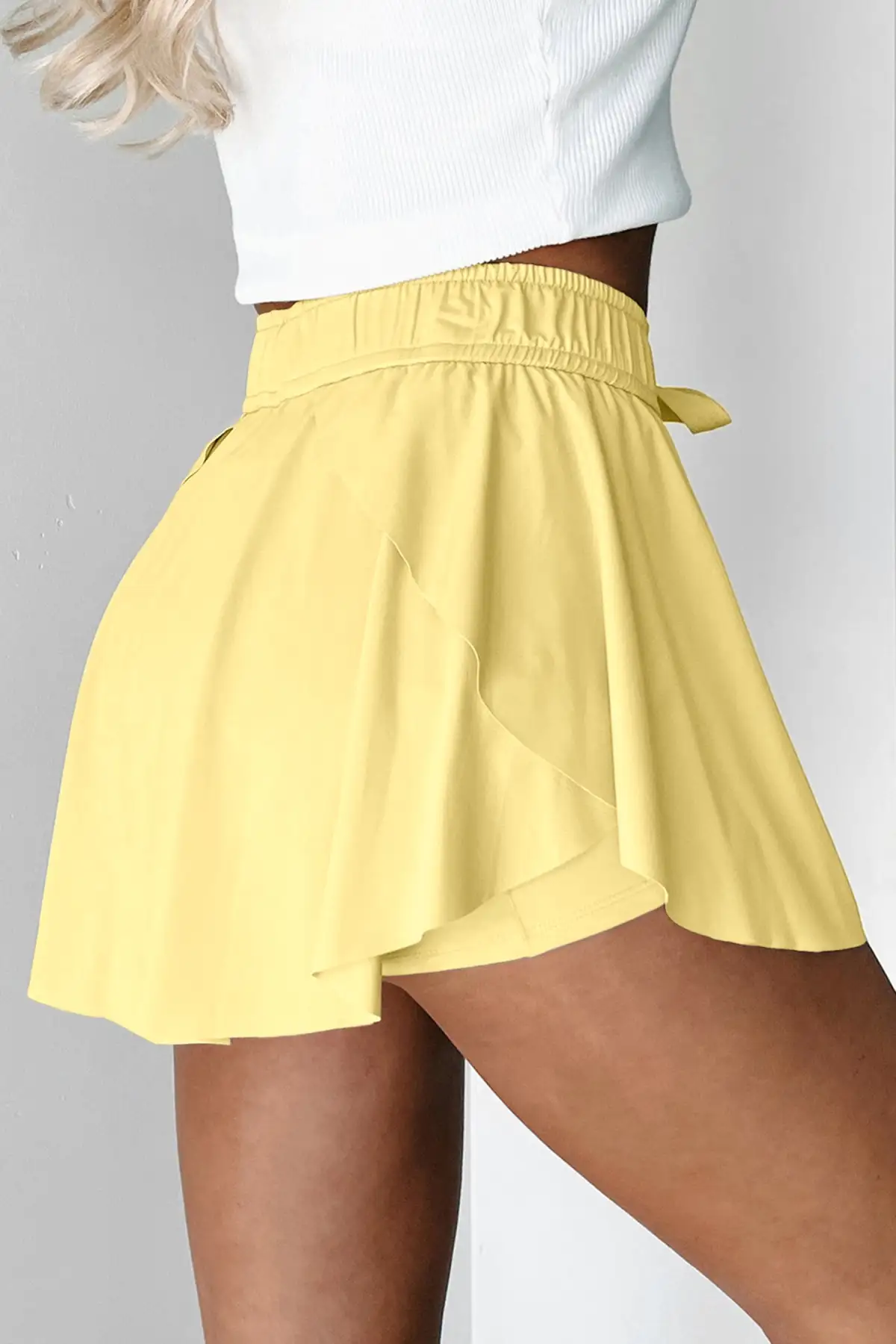 Drawstring Elastic Waistband Lined Tennis Skort