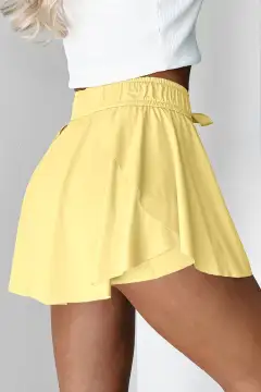 Drawstring Elastic Waistband Lined Tennis Skort