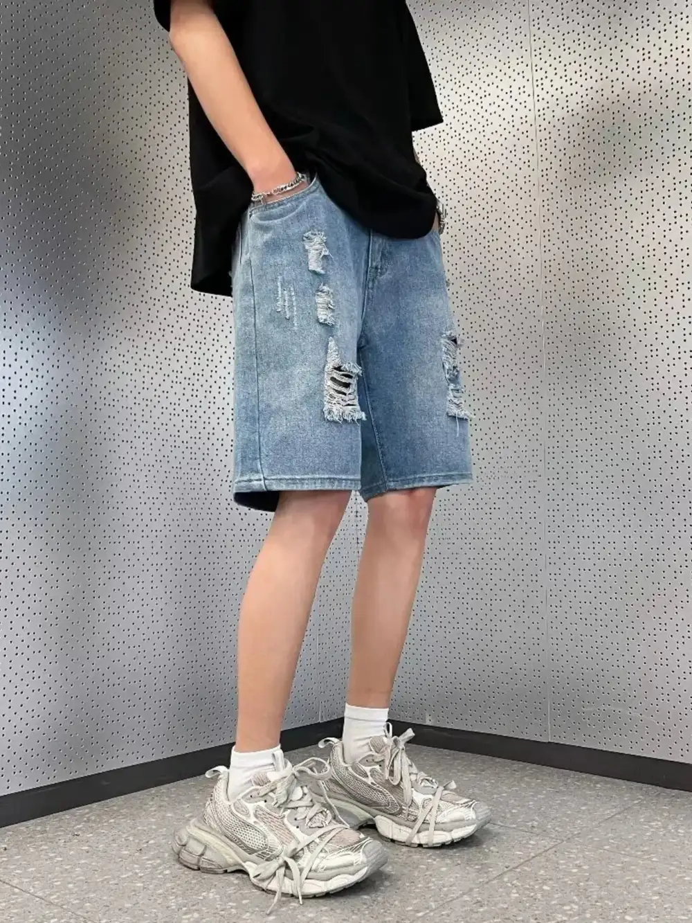 Men's Full Size Distressed Wash Wide Leg Denim