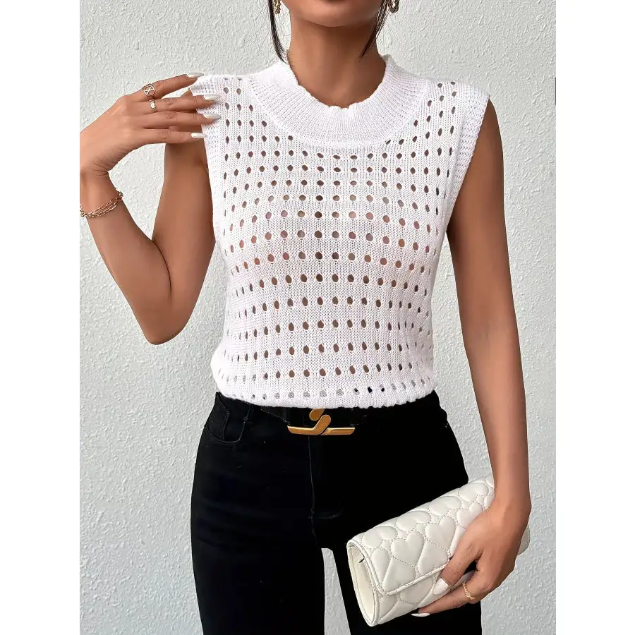 Hollow Out Round Neck Knit Tank
