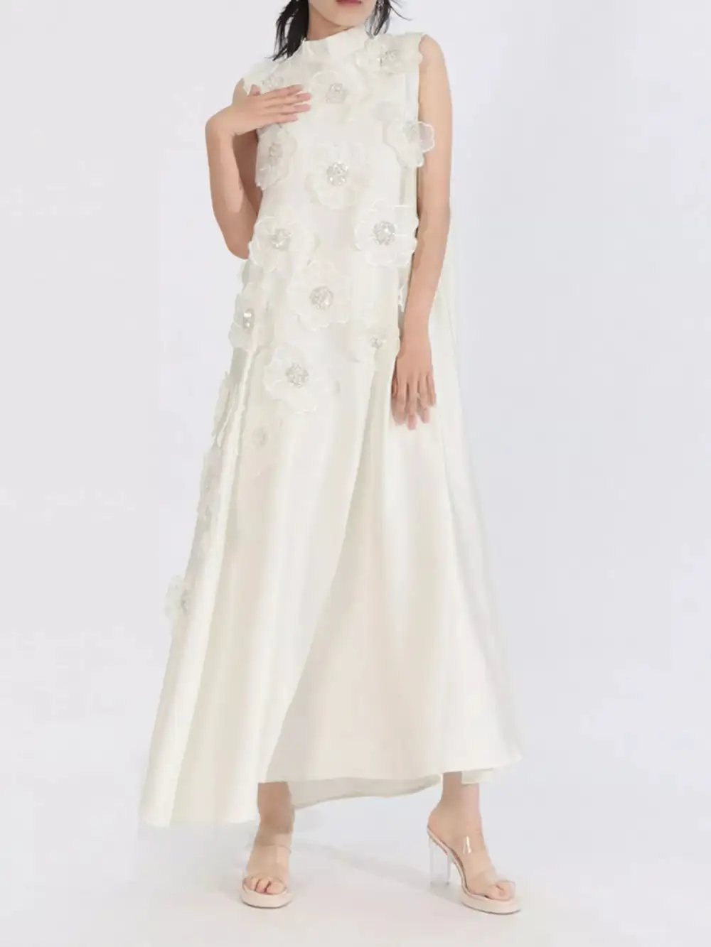 Floral Embellished Sleeveless Maxi Dress