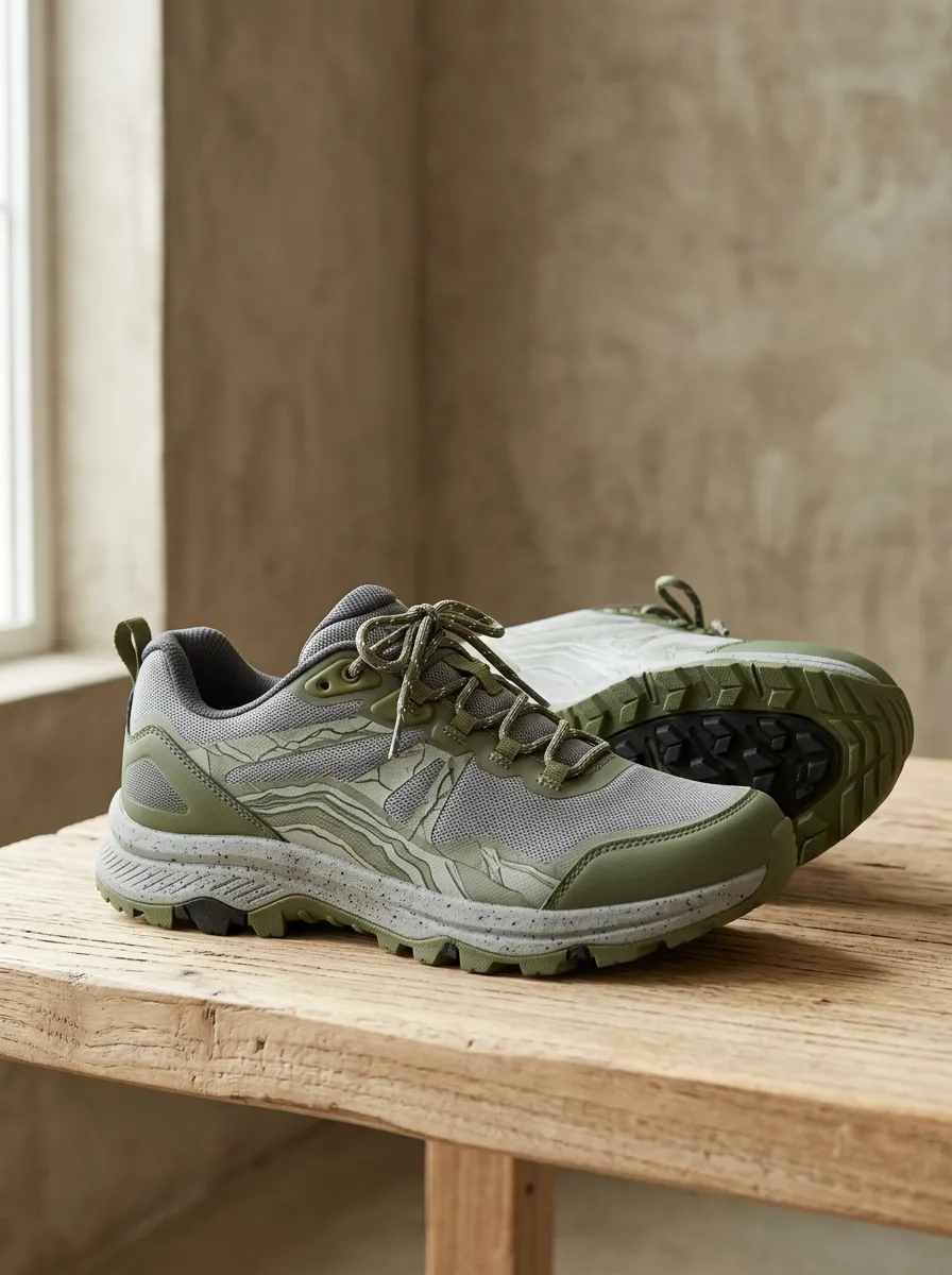Women's Outdoor Hiking Olive Green Abstract Printed Sneakers