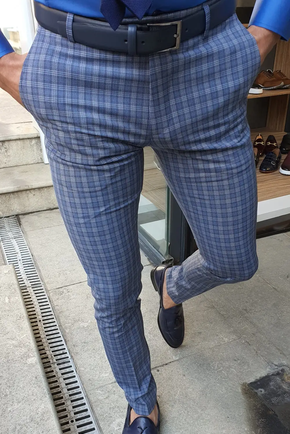 Formal Inspired Slim Fit Plaid Tailored Trousers