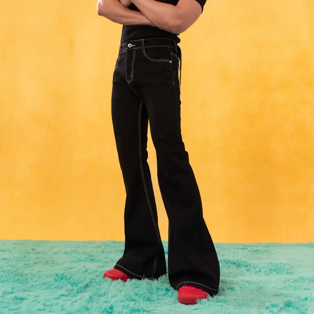 Flared Contrast-Stitch Jeans