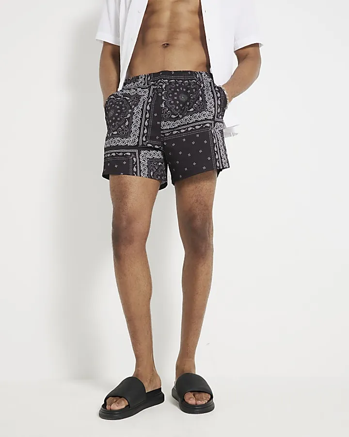 Men's Black Art Print Bandana Swim Briefs
