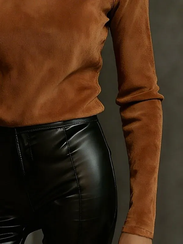 Long Sleeve Panel Detail Mock Neck T-Shirt
