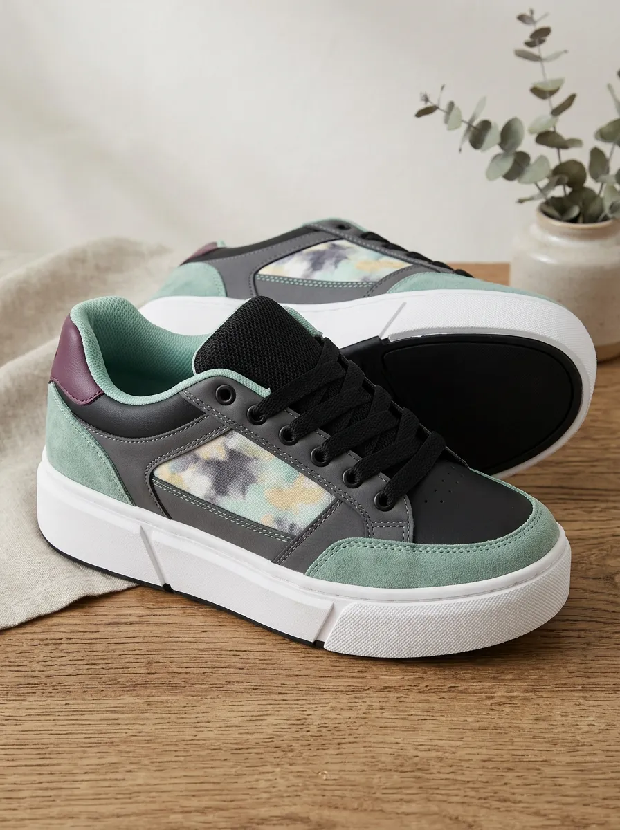 Women's Tie-Dye Patchwork Colorblock Printed Sneakers