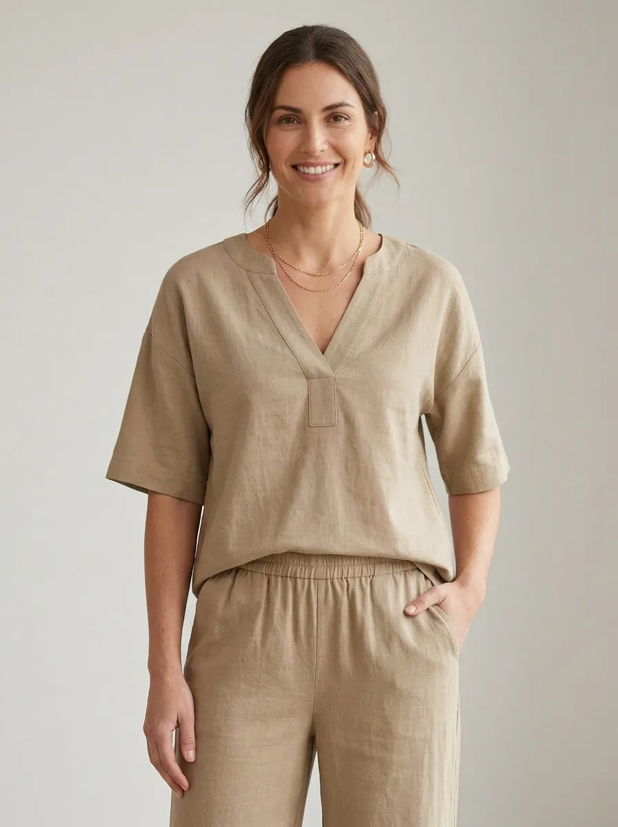 Clean-Look Women's V-Neck Casual Lounge Set