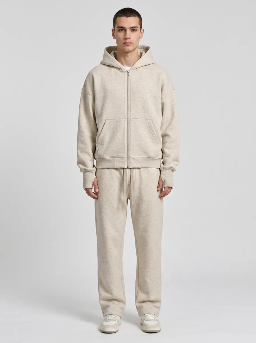 Unisex Urban Zip-Up Hoodie Heathered Tracksuit Set