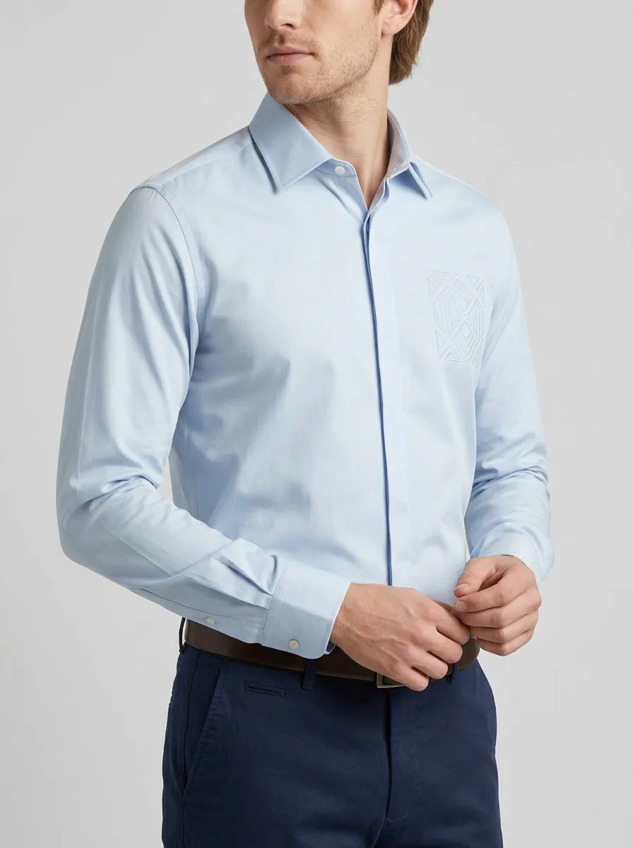 Men's Non-Iron Cotton Geometric Pattern Embroidered Long Sleeve Shirt