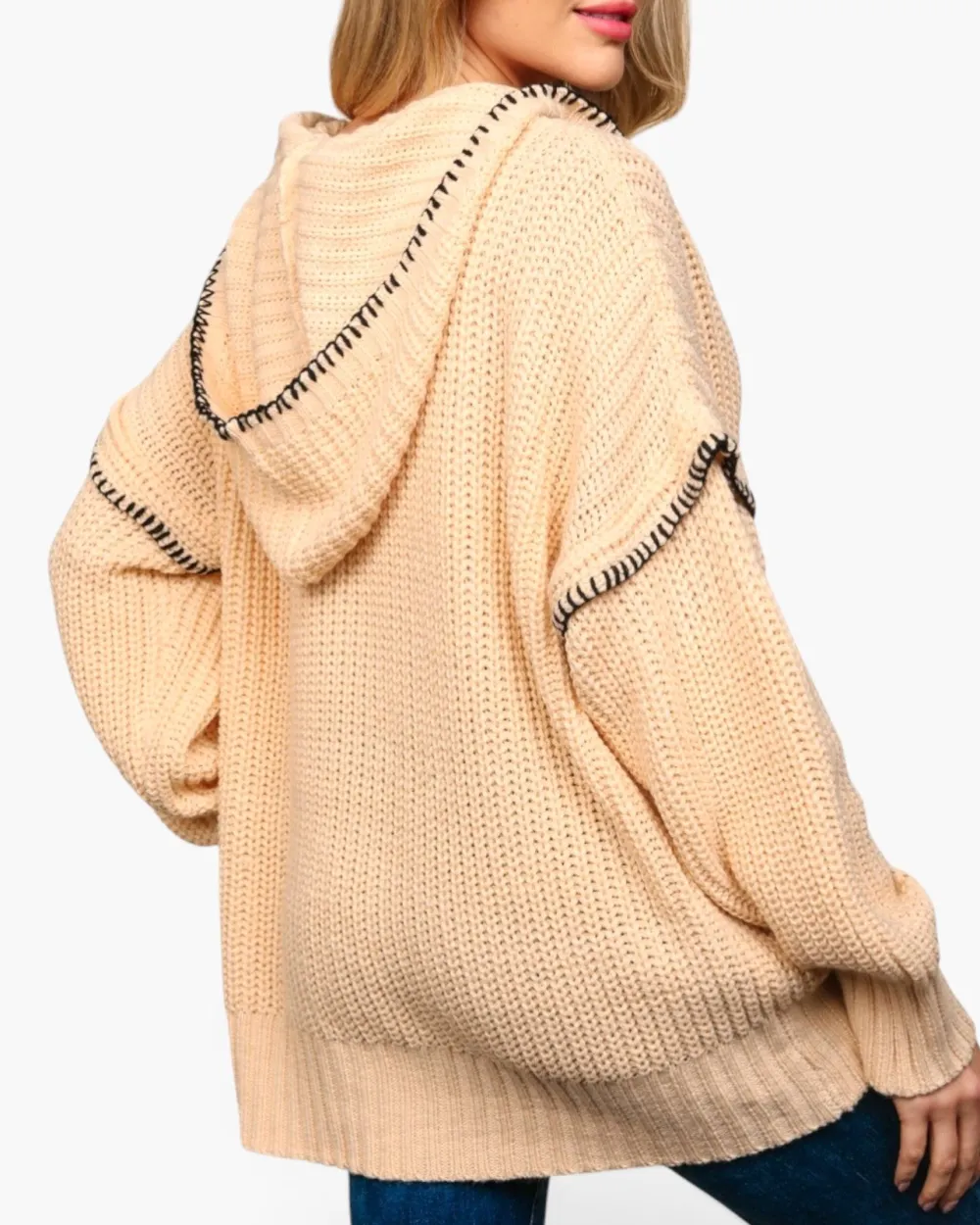 Contrast Stitch Hooded Sweater