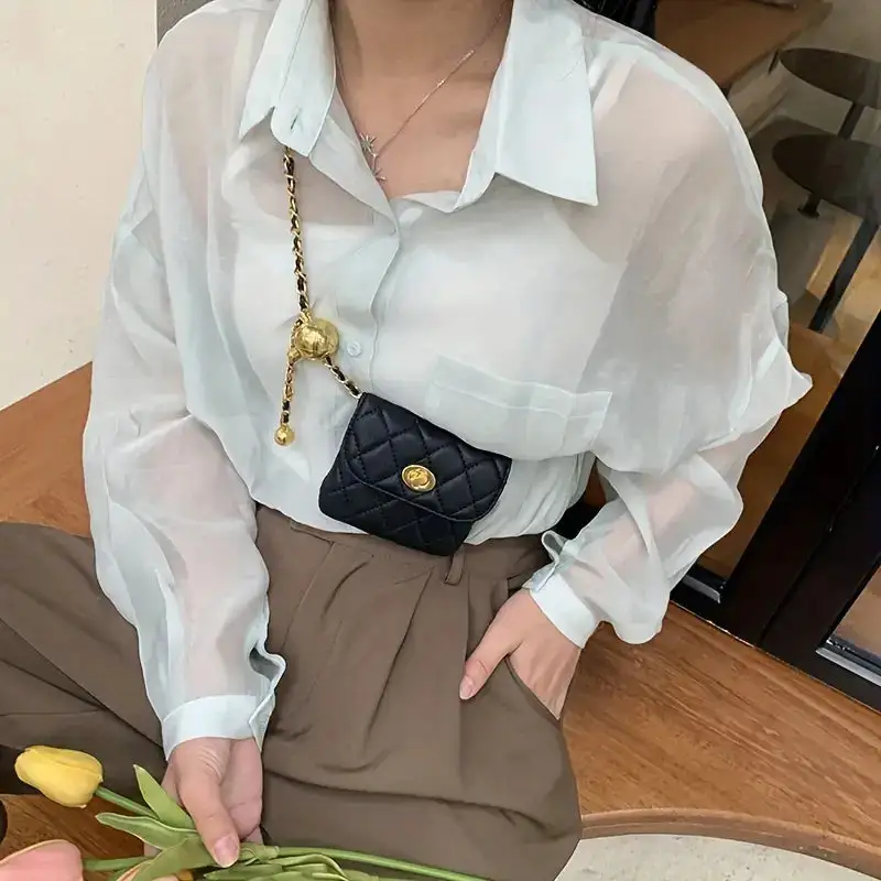 Glamorous Edge: Leather Gold-Chain Casual Handbag
