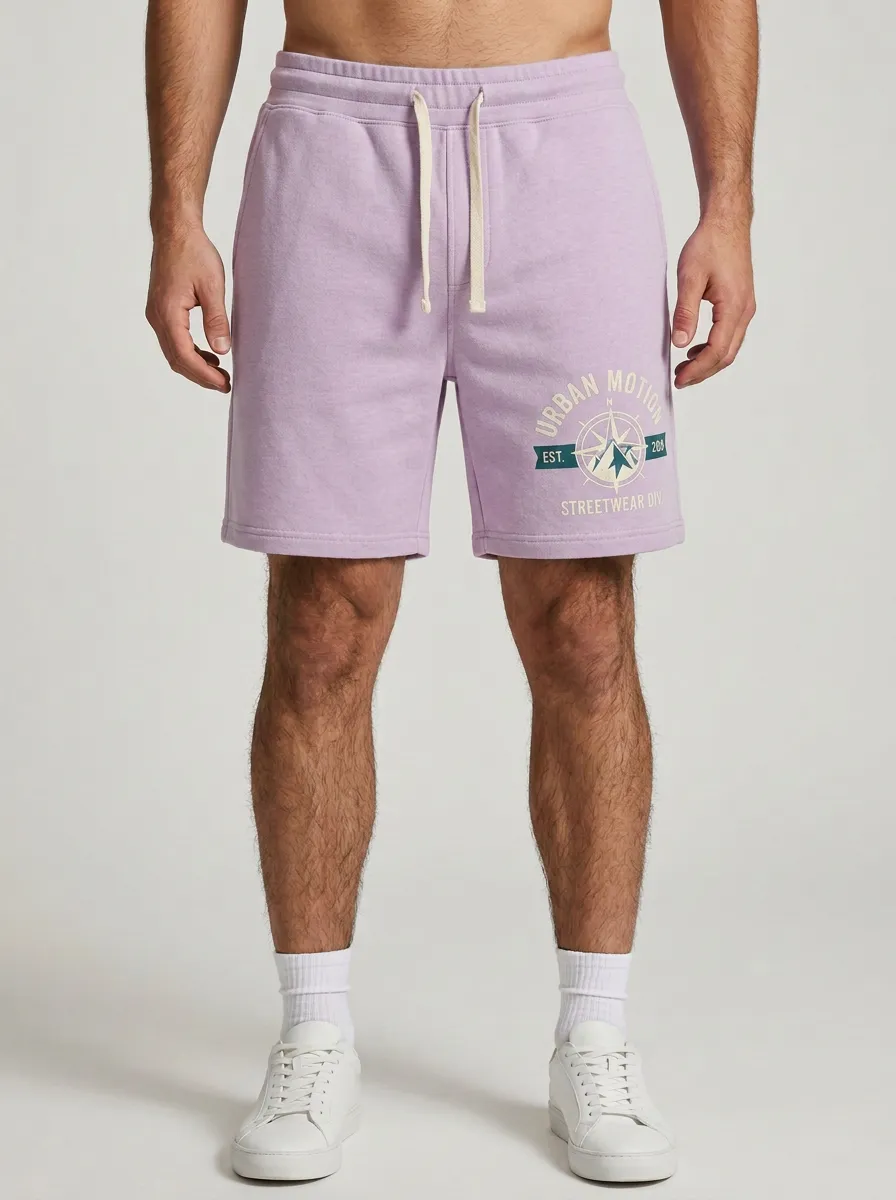 Men's Compass Drawstring Elastic-Waist Printed Sweat Shorts