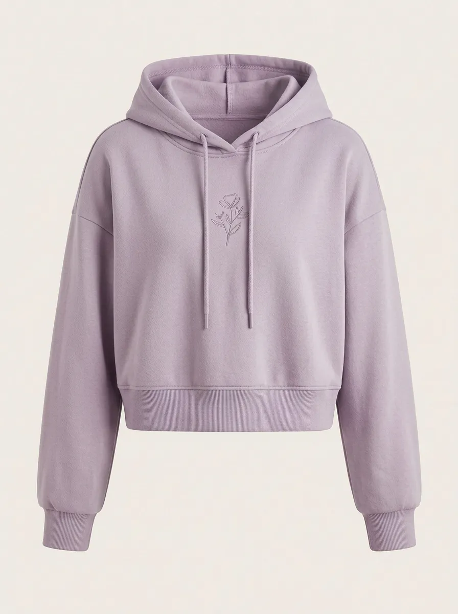 Women's Casual Minimalist Floral Line Art Printed Cropped Hoodie