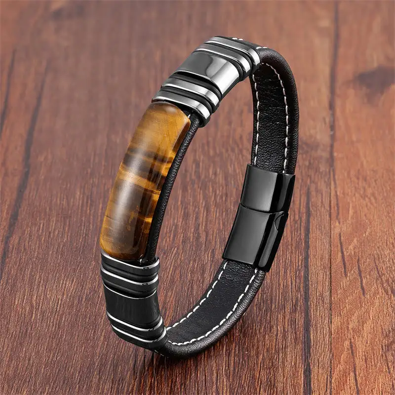 Tiger Eye Stone Clear Thinking Leather Buckle Bracelet