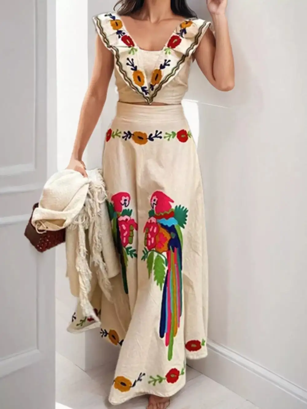 Parrot Crop Top and Maxi Skirt Set