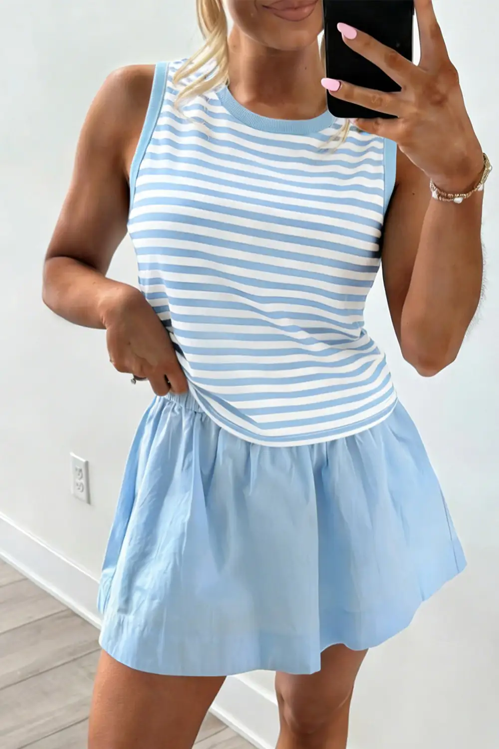 Women's Slim Tank Contrast Ruffle Mini Skort Set