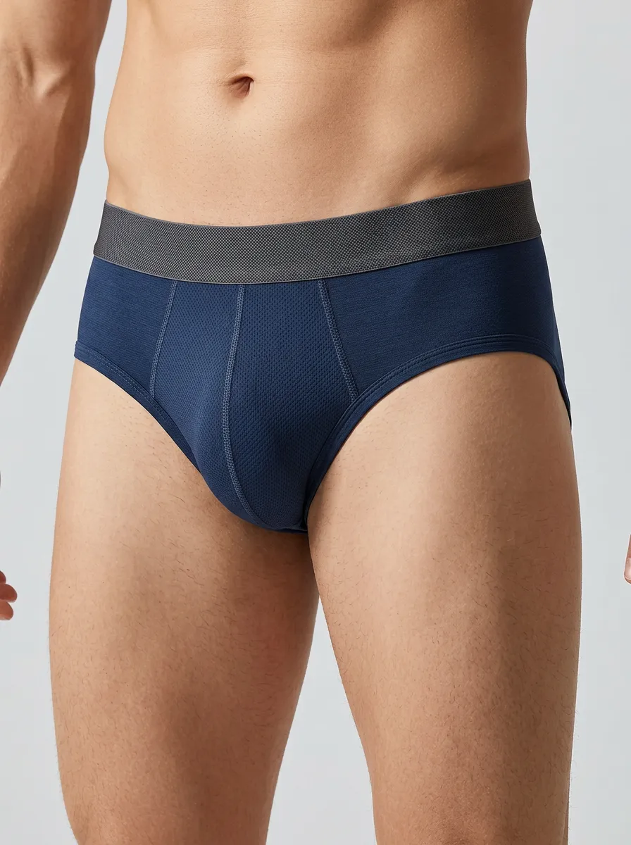 Men's Athletic Performance Navy Blue Mesh Printed Briefs