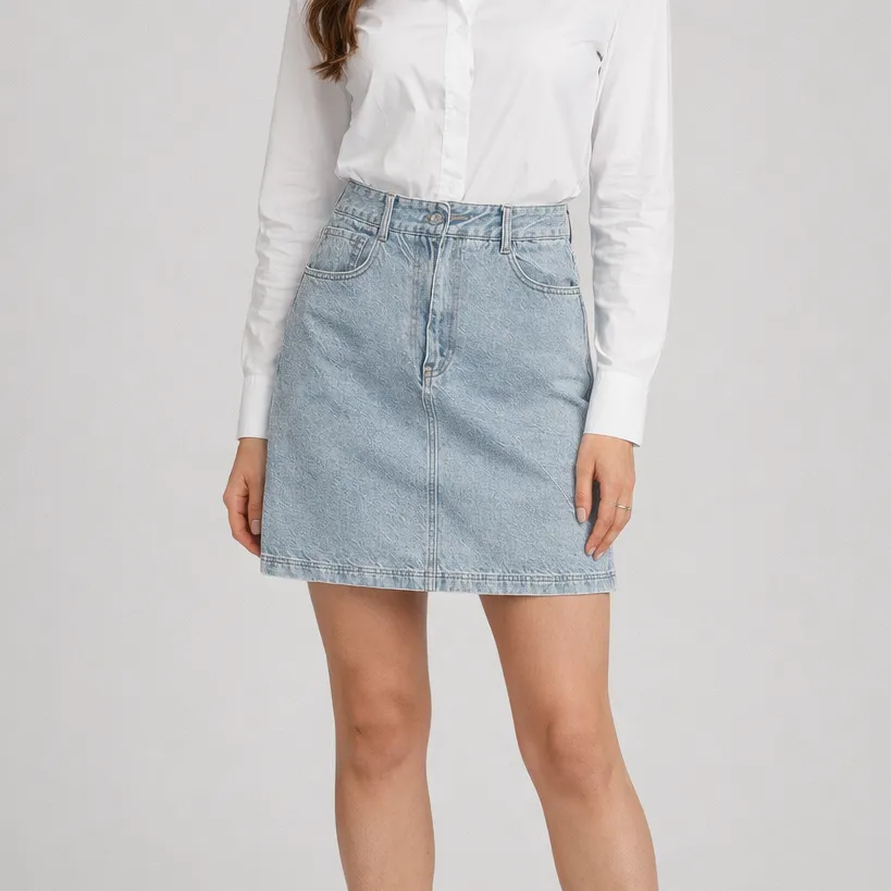 Straight Denim Midi Skirt