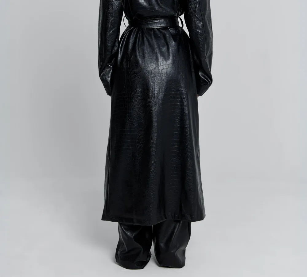 Black Croc Embossed Trench Coat