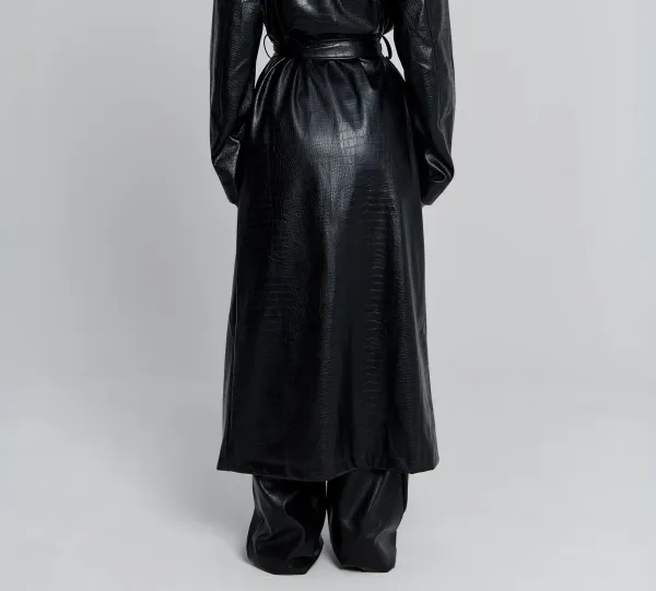 Black Croc Embossed Trench Coat