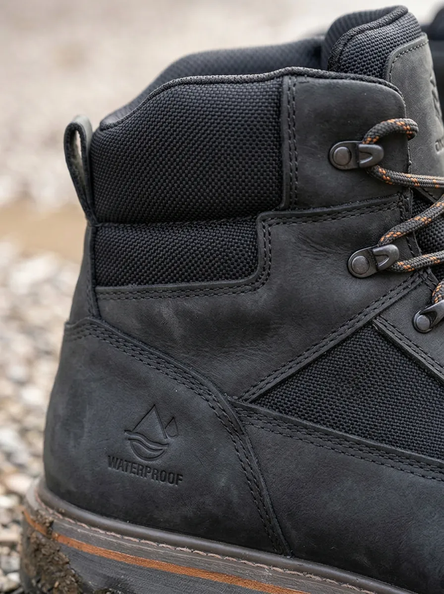 Men's Waterproof Construction Site Black Printed Work Boots