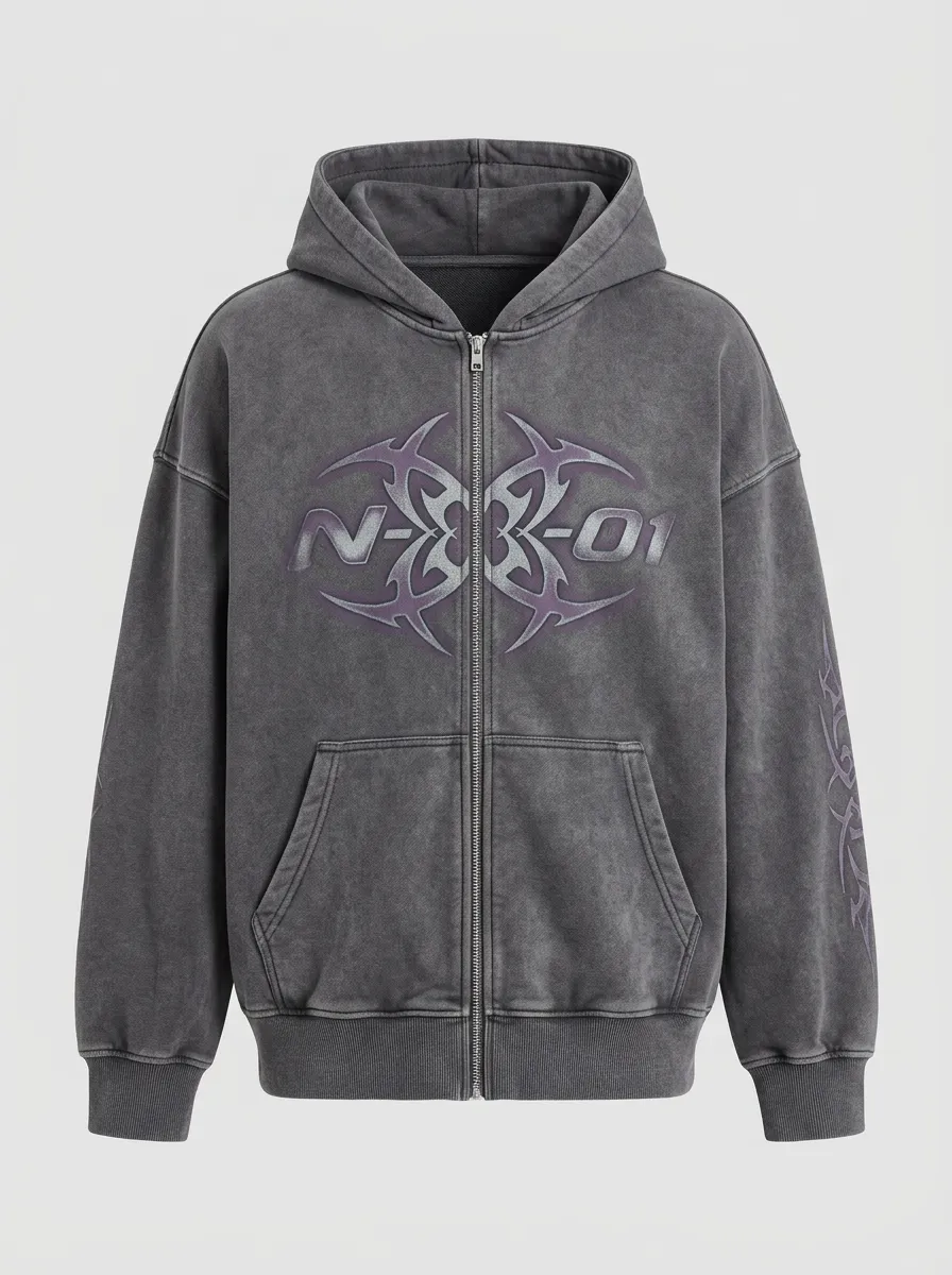 Unisex Streetwear A2 Tribal Butterfly N-01 Printed Zip-up Hoodie