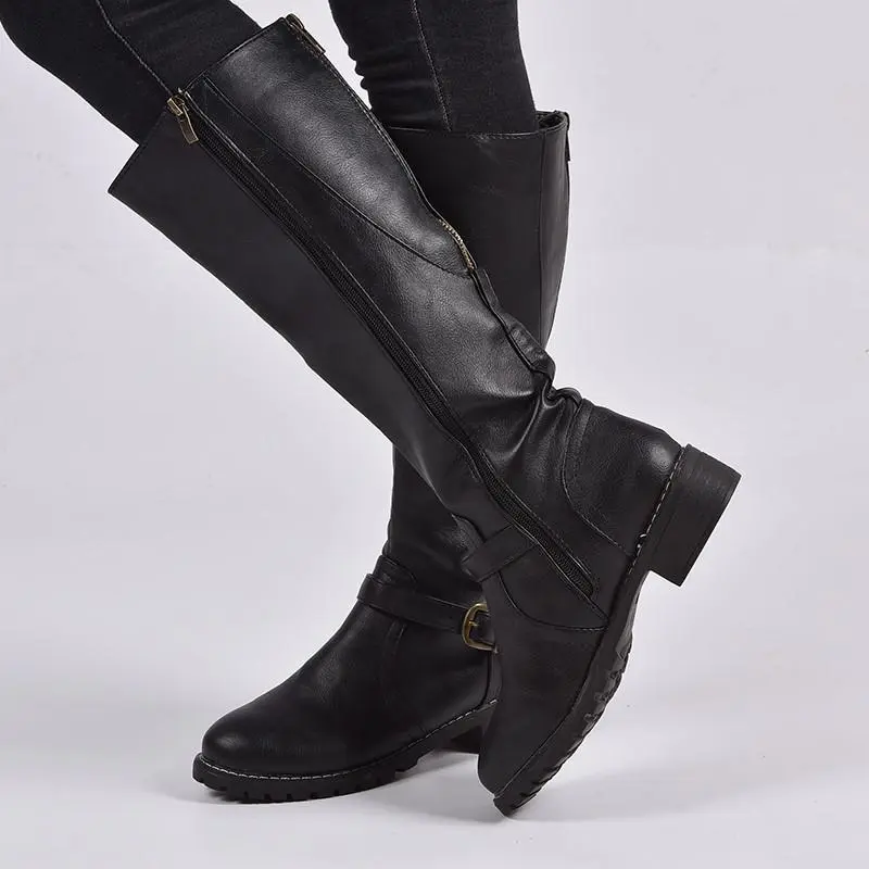 Vintage Low-Heel Knee-High Knight Riding Boots